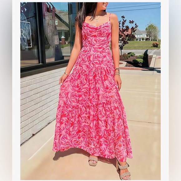 NWT Elegant Pink Floral Maxi Dress-S - Picture 4 of 17